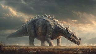 黄昏下的巨型恐龙漫步