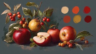 静物油画 多彩水果与浆果