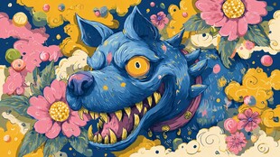 蓝狼绽于繁花奇幻图景