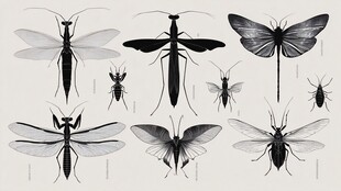 多样昆虫黑白插画展示