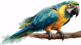水彩绘蓝黄相间鹦鹉图
