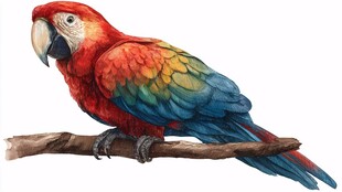 色彩斑斓的金刚鹦鹉栖于枝