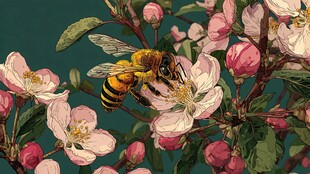 蜜蜂采蜜于粉嫩苹果花丛