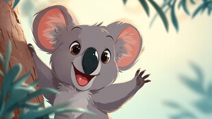 可爱考拉在树边欢快招手