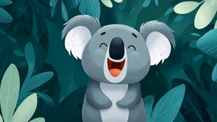 微笑考拉置身绿意丛林中