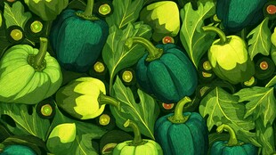 青椒绿叶图案插画