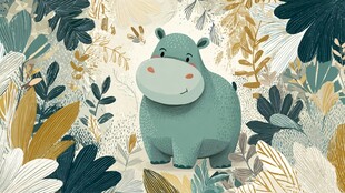 河马漫步于繁茂植物间