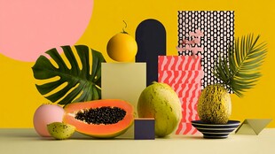 热带水果与几何元素组合