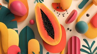 缤纷水果插画中的木瓜魅力