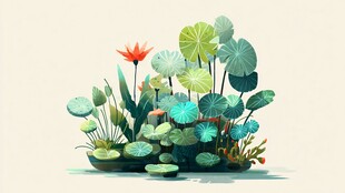 梦幻水生植物插画