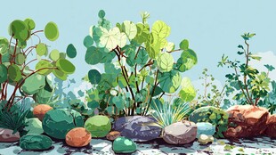 清新绿植与多彩石头景观