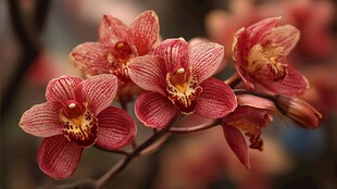 娇艳红纹兰花特写