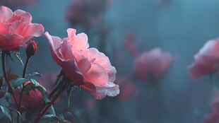 粉艳玫瑰绽于朦胧背景