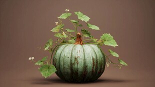 复古绿南瓜上的生机绿植