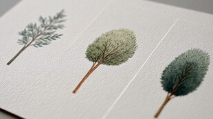 手绘三棵风格各异的树木