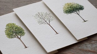 手绘树木卡片展示