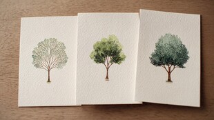 手绘树木贺卡展示