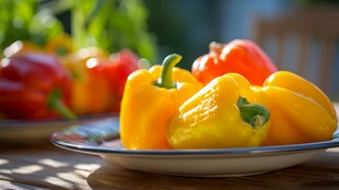 多彩甜椒摆于盘上