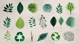 手绘绿色植物与环保元素集