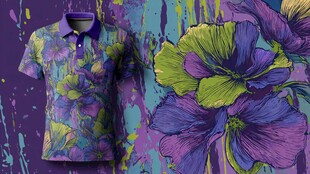 紫色花卉图案时尚T恤