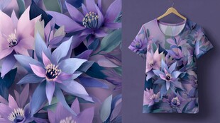紫色花卉图案时尚T恤