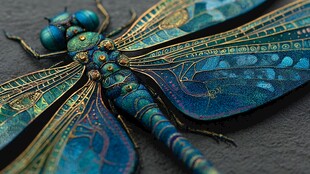 梦幻蓝金蜻蜓微距特写