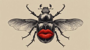 长红唇的奇幻甲虫插画