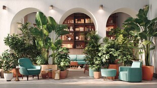 绿植环绕的舒适室内空间