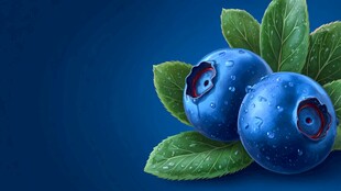 新鲜蓝莓与绿叶的诱人组合