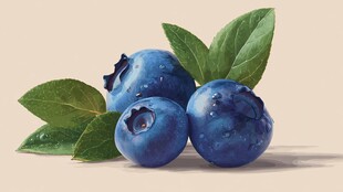 新鲜饱满的三颗蓝莓