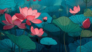 夏日荷塘荷花绽放美景