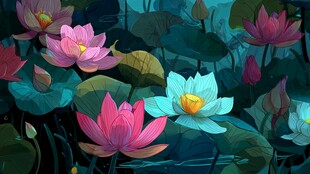 梦幻荷塘荷花绽放图景