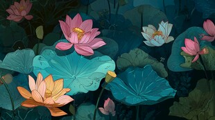 梦幻荷塘中的多彩荷花