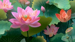 夏日盛开的娇艳荷花