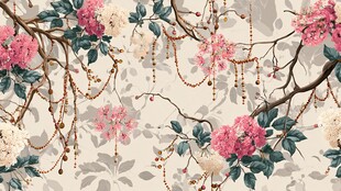 繁花缀枝的唯美花卉图案