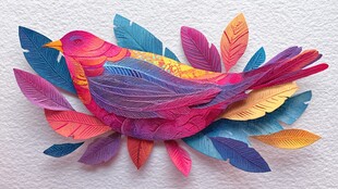 彩色纸艺小鸟与缤纷叶片
