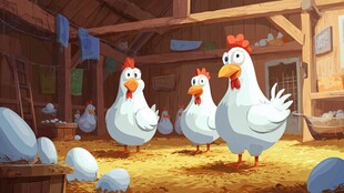 鸡舍中的可爱母鸡与鸡蛋