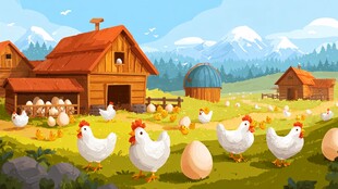 田园鸡舍农场生机景象