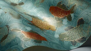 锦鲤游弋于灵动水波间