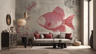 中式客厅 大鱼壁画装饰风