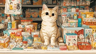 萌猫坐镇琳琅满目的杂货铺