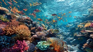 海底缤纷珊瑚与群鱼景观