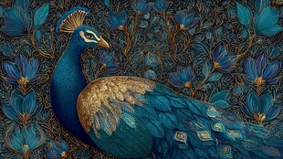 蓝孔雀置身繁花奇幻之境