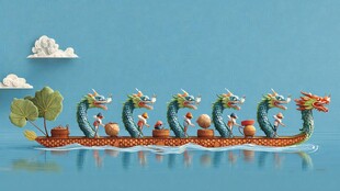 端午龙舟趣味卡通场景