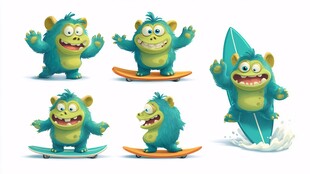 冲浪小怪兽插画集合