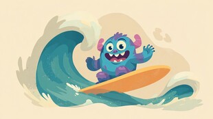 蓝色怪物快乐冲浪时刻