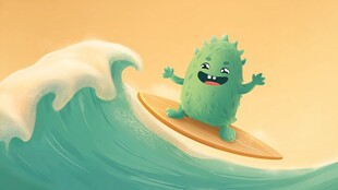 绿色萌物快乐冲浪瞬间