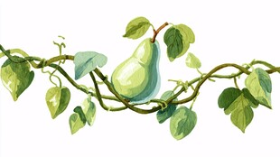 水彩风藤蔓上的青梨