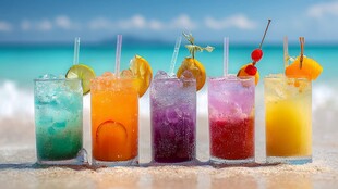 海滨多彩缤纷夏日特调饮品