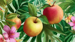 苹果与花卉绿叶的美妙组合